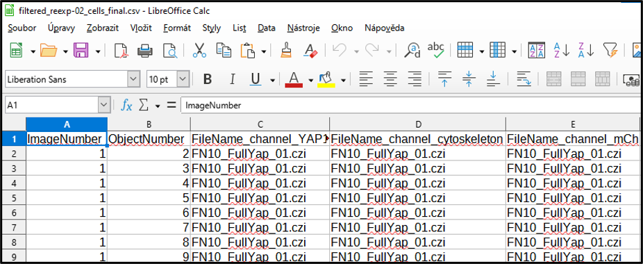 Example: cells_final before separating image number